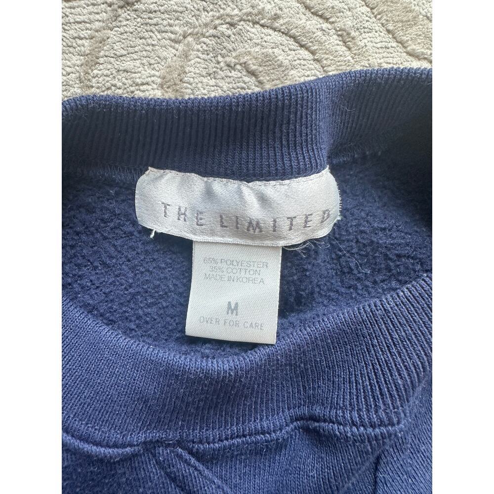 Vintage 90s Limited Jeans Sweatshirt Navy Blue Crest Logo M Cropped Sleeves - Picture 5 of 7